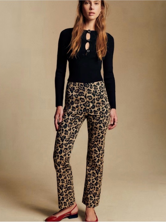 Sezane Pants - Sézane Ciara Leopard Jacquard Print Knit Pants - Beige & Black
